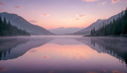 Fototapeta premium Tranquil Lake at Dusk with Mountains