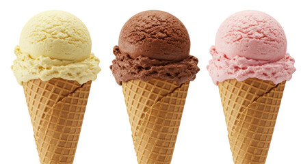 Isolated Three Flavors of Ice Cream Cones
