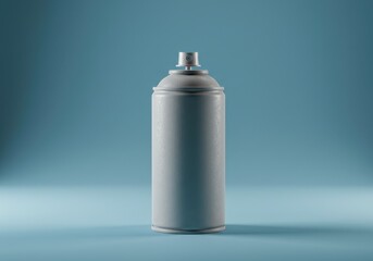Paint can on light blue background for painting, graffiti art. Clean spray can in studio lighting. Modern trendy art concept product mock-up backdrop for advertising