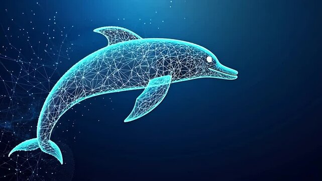 Abstract polygonal dolphin leaping in blue ocean