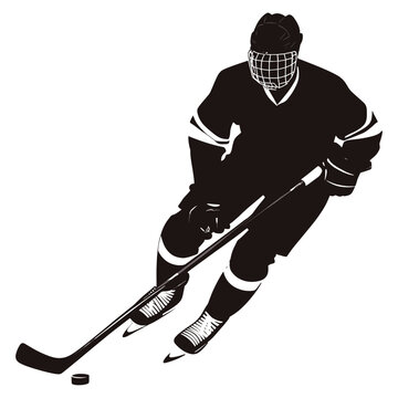 Silhouette of lce hockey player sports black white vector