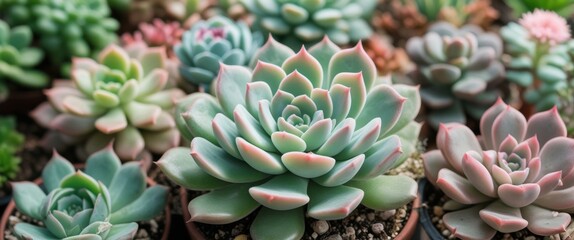 Fototapeta premium vibrant succulent garden featuring a variety of lush green plants