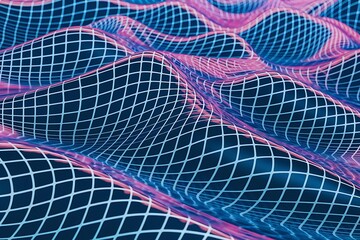 3D liquid ripples or VFX blue shiny waves substance with a metallic reflection on surface. Texture, movement and motion in a futuristic pool with glowing water for a vaporwave aesthetic background.