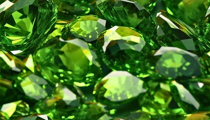 Green peridot gemstones, crystal background wallpaper - seamless pattern / tile