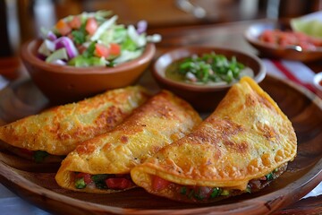 Guatemalan dobladas fried corn tortillas filled with cheese and served with cabbage slaw