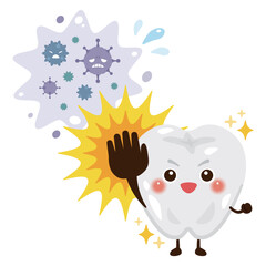 細菌をはじき返す歯のキャラクターイラスト