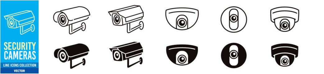 security surveillance cameras icon set vector illustration. Editable stroke icons collection. liner icons.