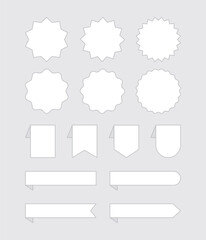 Set of Blank Plain Banners Bookmarks and Round Labels - Flat Design Illustration