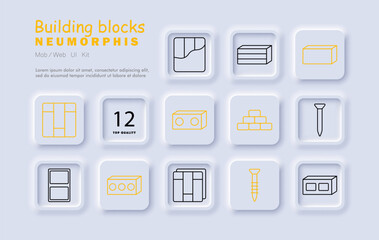 Building blocks set icon. Brick, structure, tile, screw, nail, modular elements, construction, pattern, layout, architecture, block design, assembly