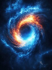 Fototapeta premium Captivating image of a blue and orange spiral galaxy twisting in space with cosmic ribbons creating a stunning display