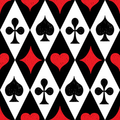 Seamless pattern with сrayon drawn poker card suits.Gambling game, casino symbol vector illustration. Great for textile, fabric, wallpaper, wrapping, scrapbook and packaging
