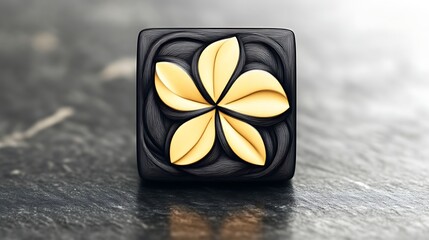 Elegant Gold Flower Design on Black Rectangular Piece