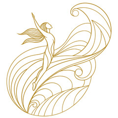 Obraz premium Abstract Golden Waves Fluid Line Art White Background Elegant Continuous Flowing Curves Modern Minimal Wall Decor Sophisticated Contemporary Design Luxury Print