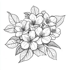 Fototapeta premium Detailed floral illustration featuring blooming flowers and leaves in a botanical design