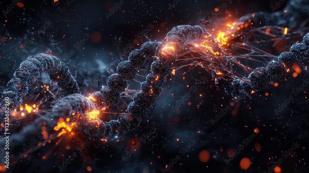Poster surreal visualization of chromosomes transitioning in a dynamic and colorful digital environment