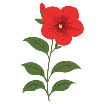 red flower with green leaves clip art preview