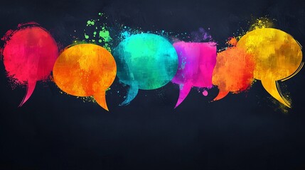 Colorful speech bubbles symbolize diverse marketing feedback and communication.