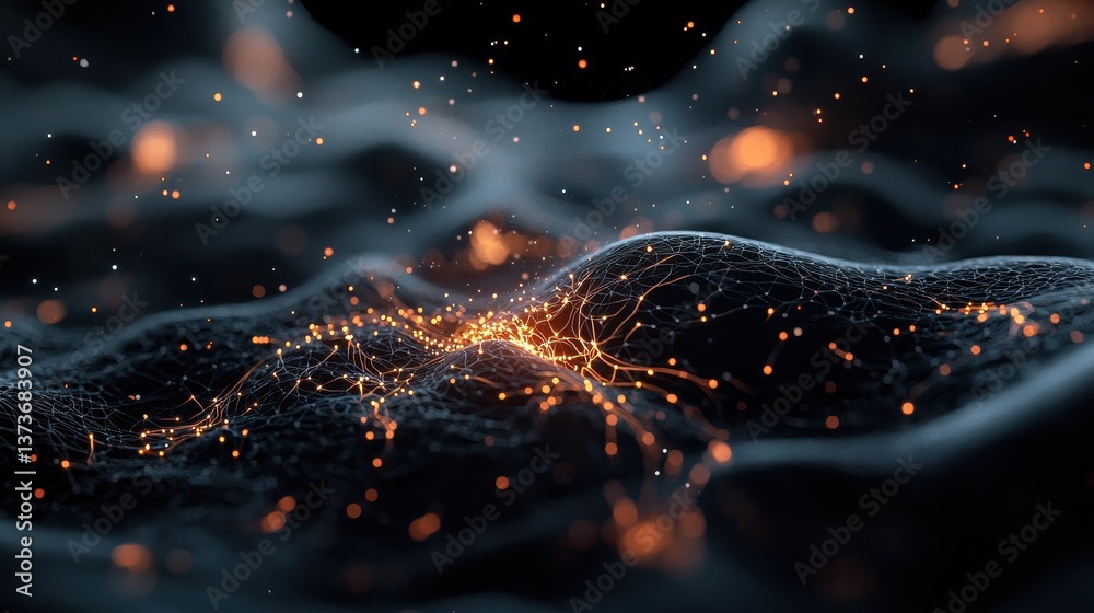 Poster immersive 3d visualization of interconnected neural networks with dynamic light and depth effects