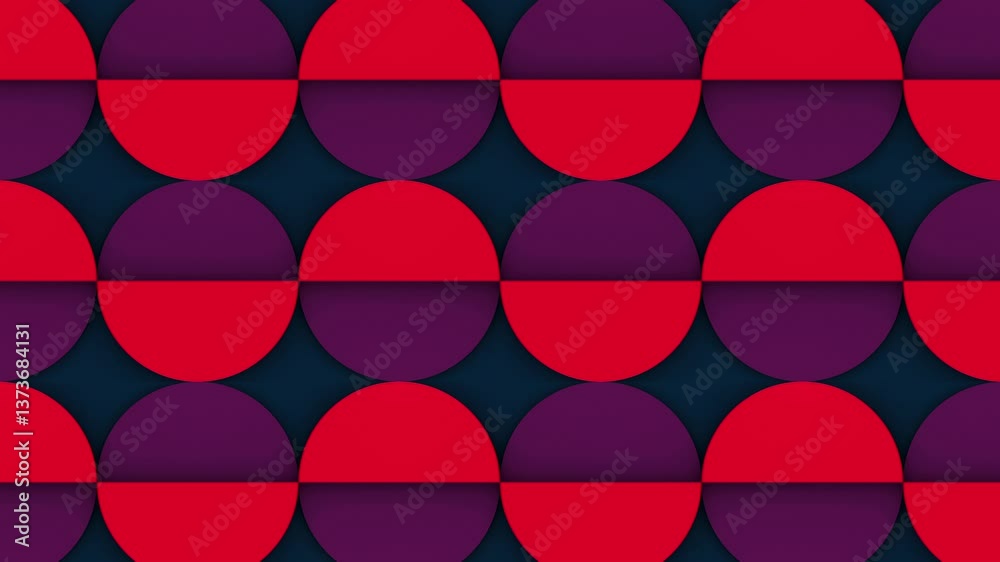 Aufkleber Dynamic seamless loop animation with alternating red and purple geometric sectors that change in a rhythmic sequence. 3d rendering 4K, Ultra HD resolution
