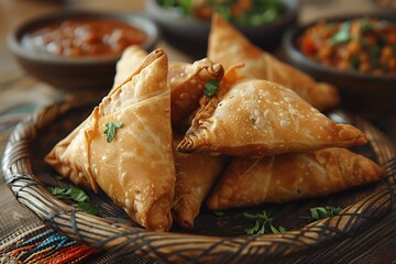 Ethiopian sambusa triangular pastry filled with lentils or meat, served
