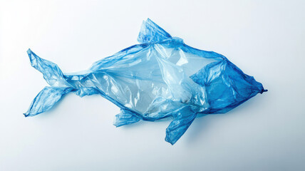 Fototapeta premium a fish shape of plastic bag, symbolizing ocean pollution on white background