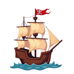 simple cartoon pirate ship adventure vector illustration transparent background isolated