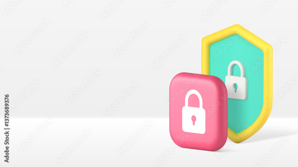 Poster shield with lock data protection privacy security safety identification banner copy space vector ill