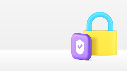 Lock safety security privacy identity checking login access authentication banner copy space vector illustration. Padlock protection guarantee identification password private confidential encryption
