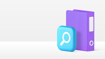 Document archive research file folder examining analysis banner copy space vector illustration. Database inspection information search cloud computing control technology checking and monitoring