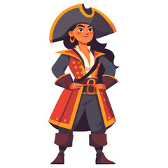 Captain pirate woman illustration cartoon female vector
