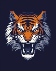 Obraz premium Fierce tiger head design featuring bold colors and dynamic expression in modern art style