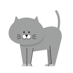 正面を向いたグレーの猫のイラスト