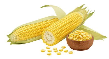 Isolated Fresh Corn on the Cob with Kernels