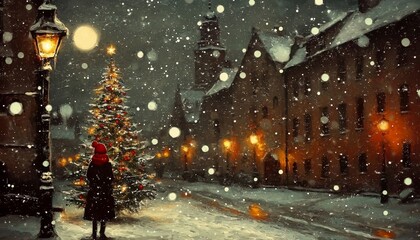 Enchanting Winter Night in a Medieval City