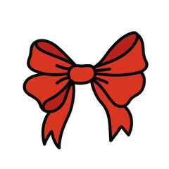 Elegant red bow of ribbon. Beautiful holiday decorative element, festive gift decor. Vector clipart. Coquette aesthetic, y2k design