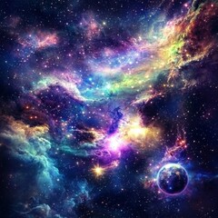 Stunning cosmic backdrop featuring a vibrant space nebula and twinkling stars.
