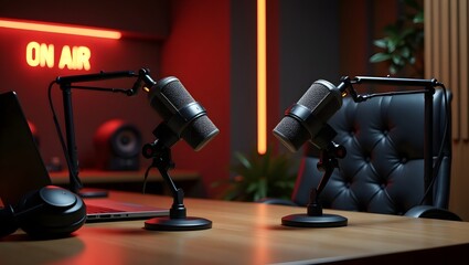 Podcast Recording Studio with Noise Isolating Pop Filters and Accessories