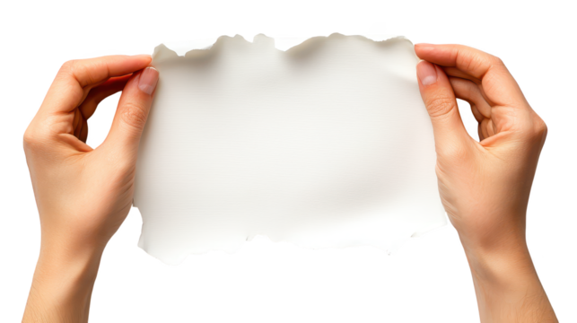 Two hands holding a blank piece of paper, versatile template for communication and design