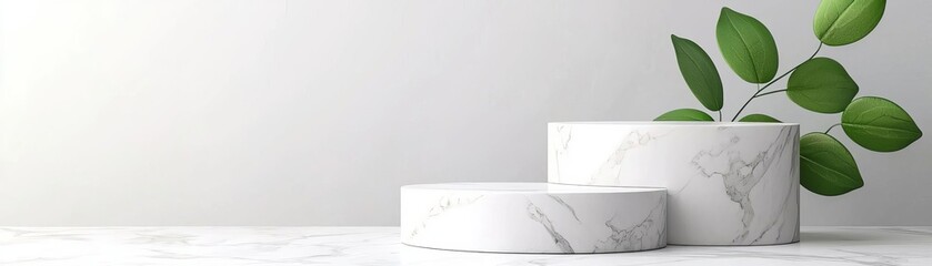 Elegant marble surfaces with green leaves, perfect for modern home decor.