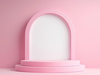 A minimalist pink arch structure with a white center, perfect for modern displays.