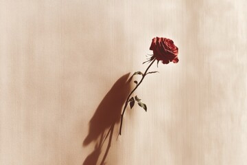 Minimalistic elegance: single red rose against subtle backdrop
