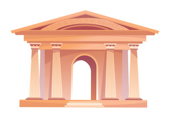 Obraz premium Greek or roman building. European architecture. Famous ancient architecture. Historical landmark. Cartoon outdoor museum flat vector illustration