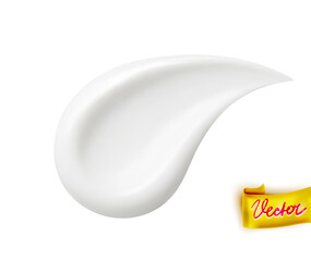Vector illustration of cream lotion smear in white color with smooth texture and realistic appearance against clean white background. Cream lotion realistic concept.