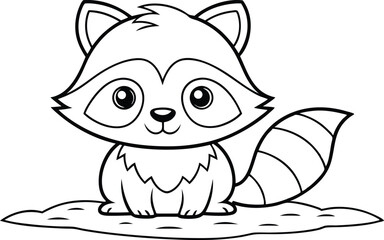 Outline Cartoon Raccoon Sitting With Cute Face On Transparent Background Design