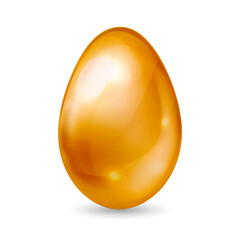 Golden egg in glossy style reflecting light symbolizes wealth and prosperity on plain white background with copy space Pearl eggs concept