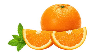 Isolated Orange Slices with Mint Leaves