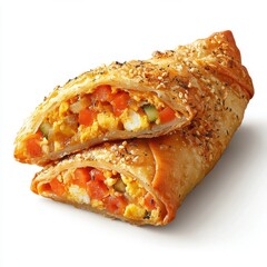 Freshly baked crispy egg roll with a flaky golden brown exterior and a delicious hearty vegetable filling creating a mouthwatering and satisfying snack or appetizer