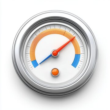 A digital air sensor gauge with a colorful dial and indicator showing measurements for temperature humidity and air pressure