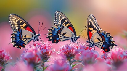 A beautiful butterfly perched delicately on a wildflower, its wings spread wide to reveal intricate patterns and vibrant colors. The scene captures the beauty of nature and the fleeting moments 
