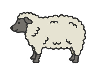 顔が黒い羊（線画カラー）のイラスト